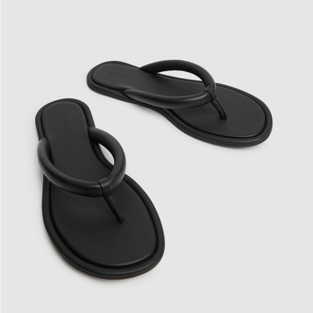 St. Agni Black Sumi Leather Thong Sandals size 41